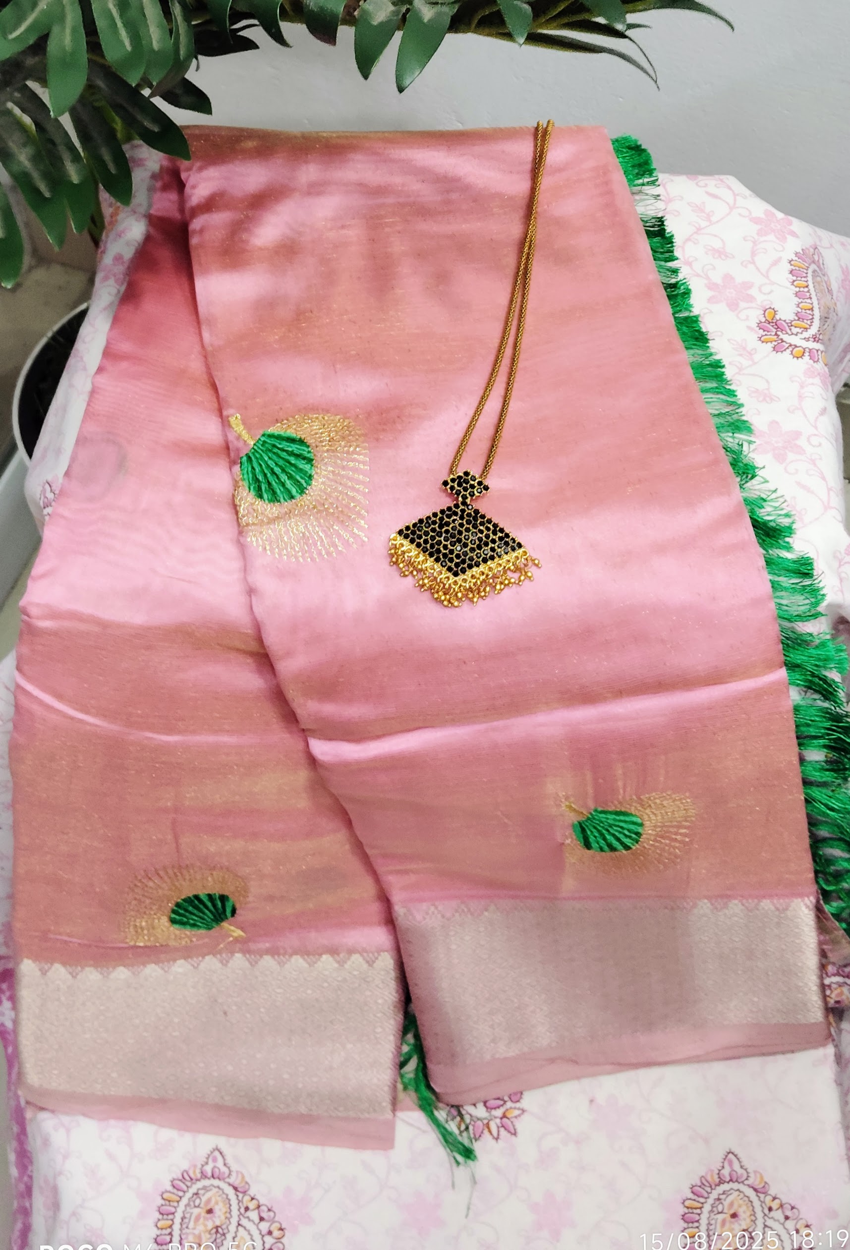 pink organza saree