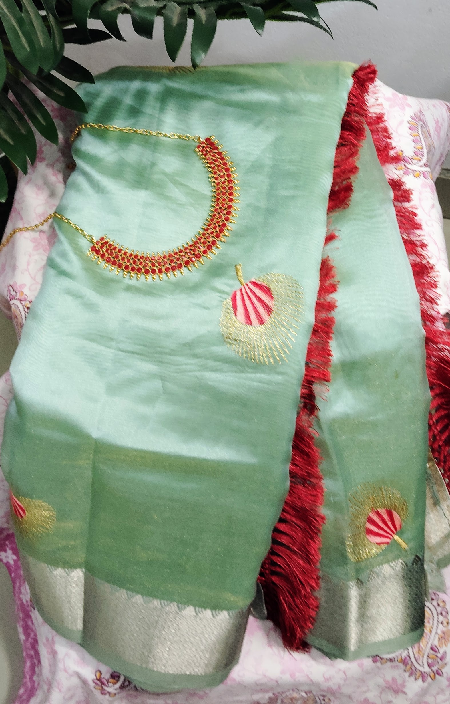 patel green organza saree