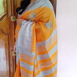 orange grey semi cotton saree