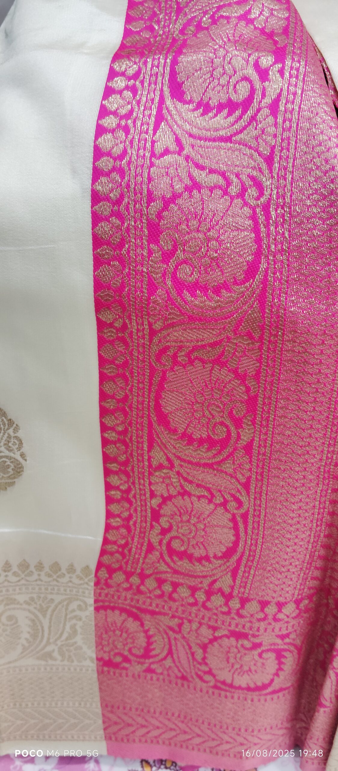 Cream Pink Silk Saree