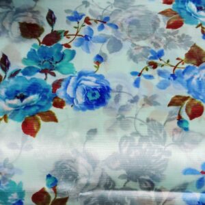 Sky blue floral printed saree with blue rose design