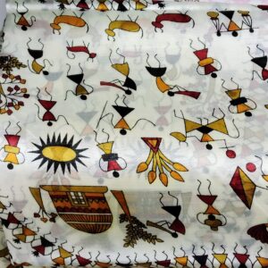 White Warli Art Printed Soft Saree
