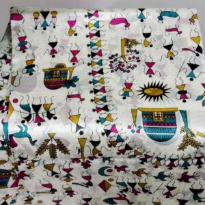 White Warli Art Printed Soft Saree