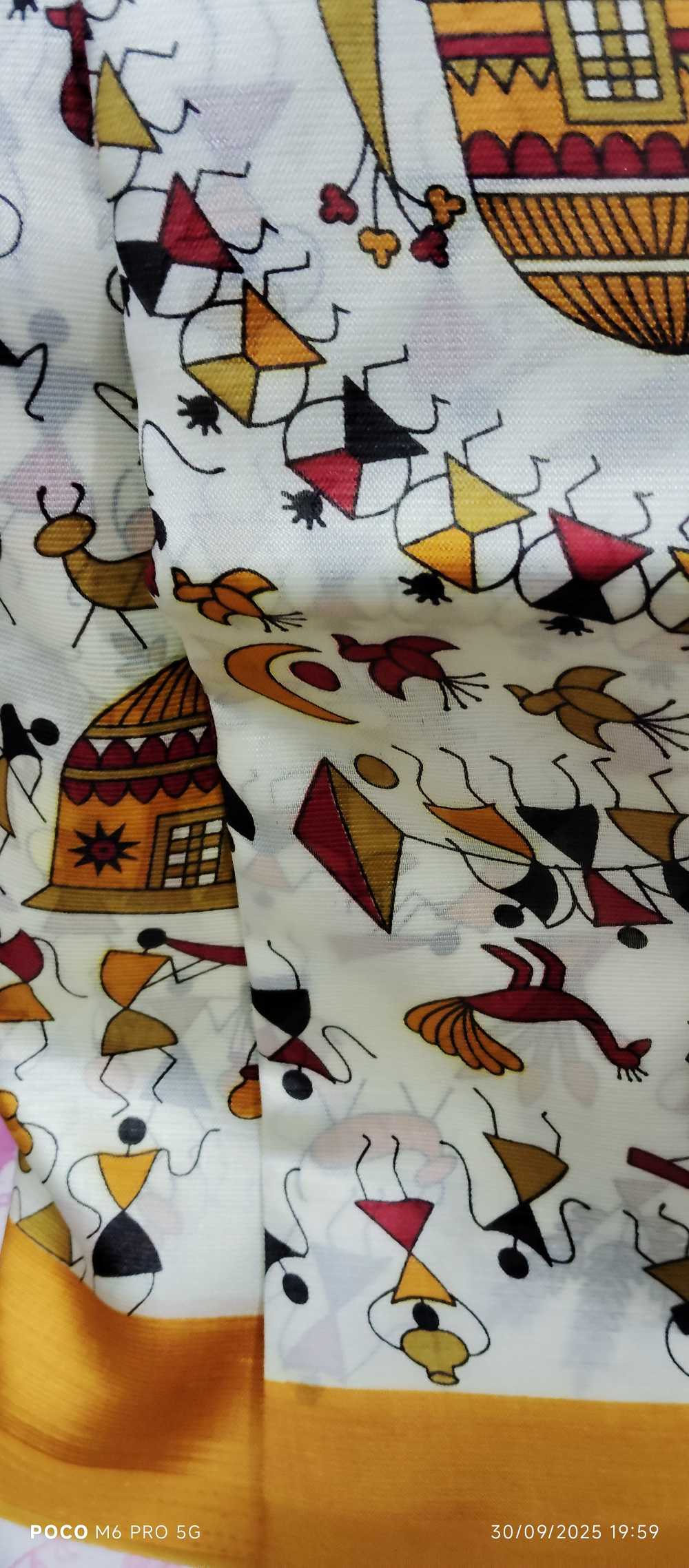 White Warli Art Printed Soft Saree