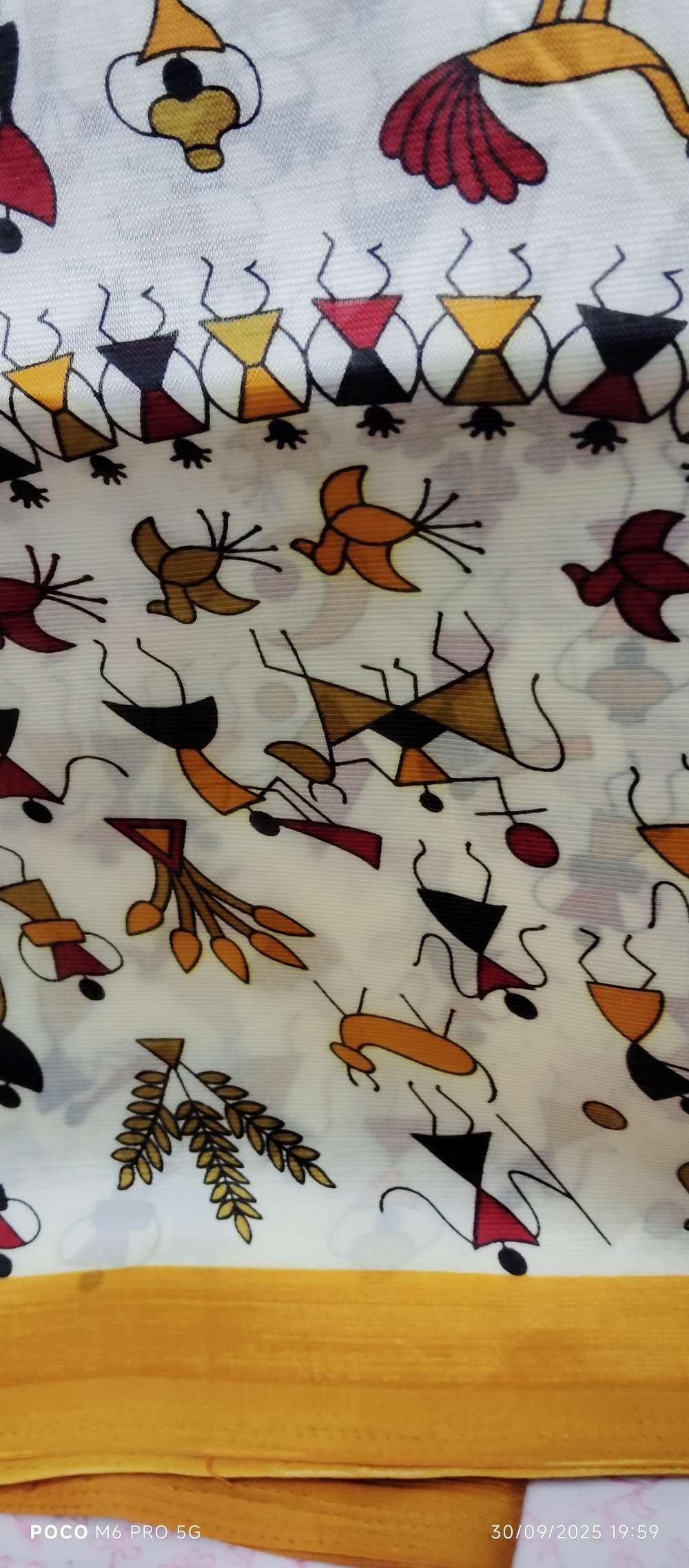 White Warli Art Printed Soft Saree