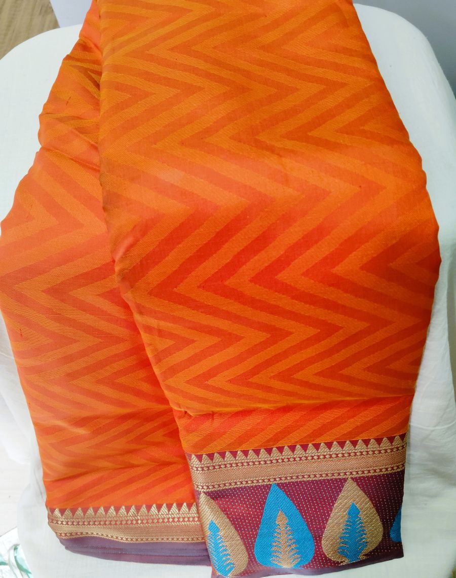 Burnt Orange Cotton Silk Saree
