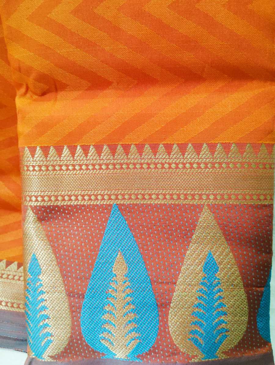 Burnt Orange Cotton Silk Saree