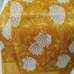 Mustard Yellow Floral Print Semi Cotton Saree