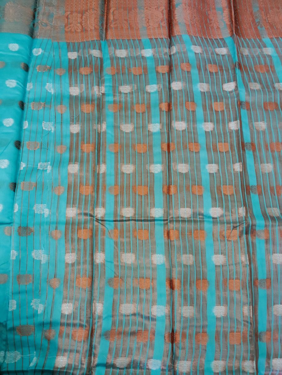 aqua blue (peach blue) cotton silk saree