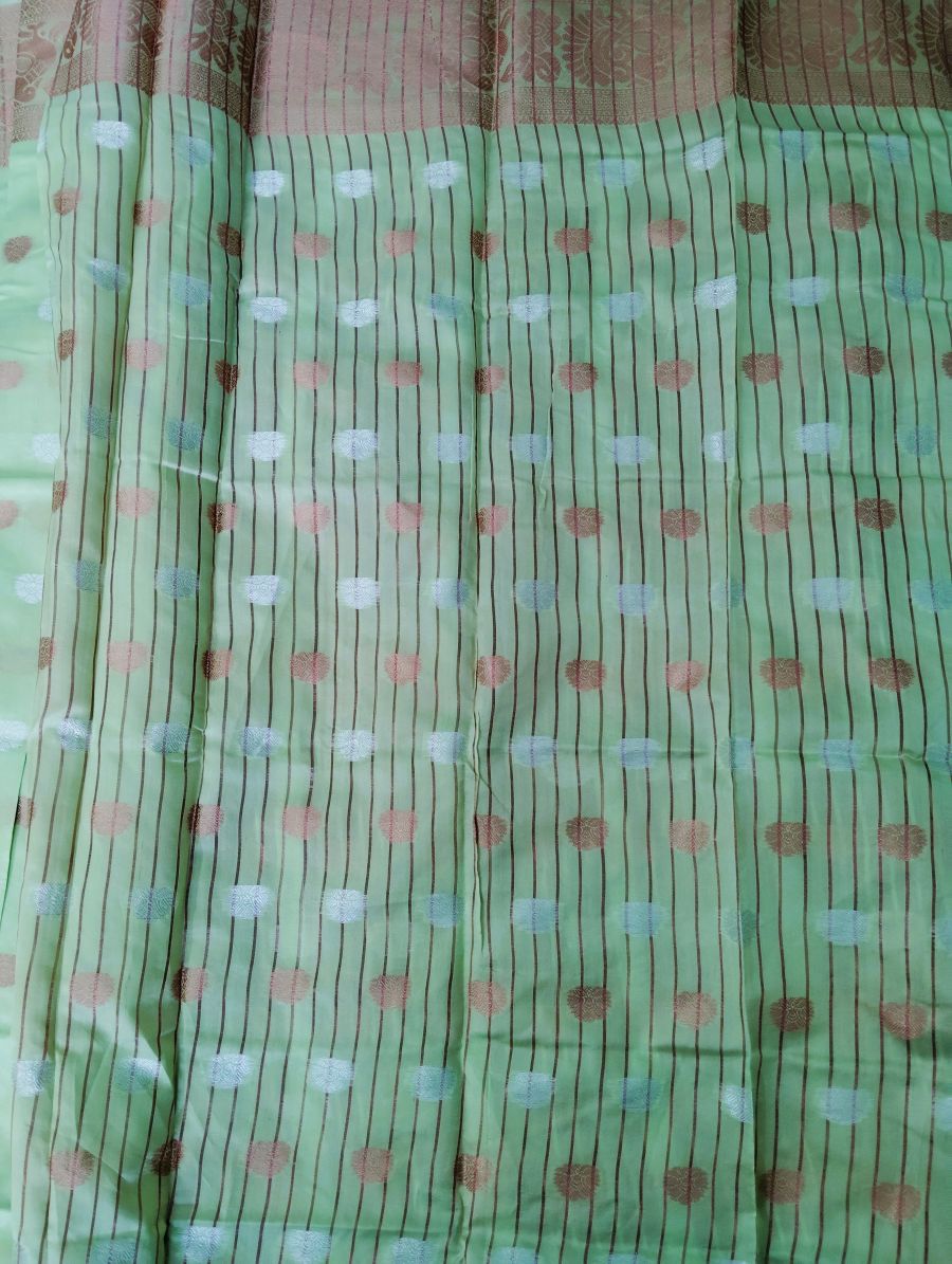 Parrot Green (Peach Green) Cotton Silk Saree