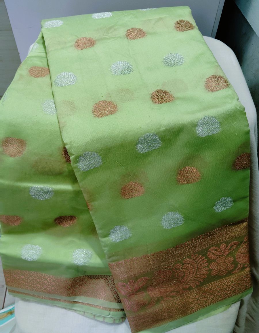 Parrot Green (Peach Green) Cotton Silk Saree