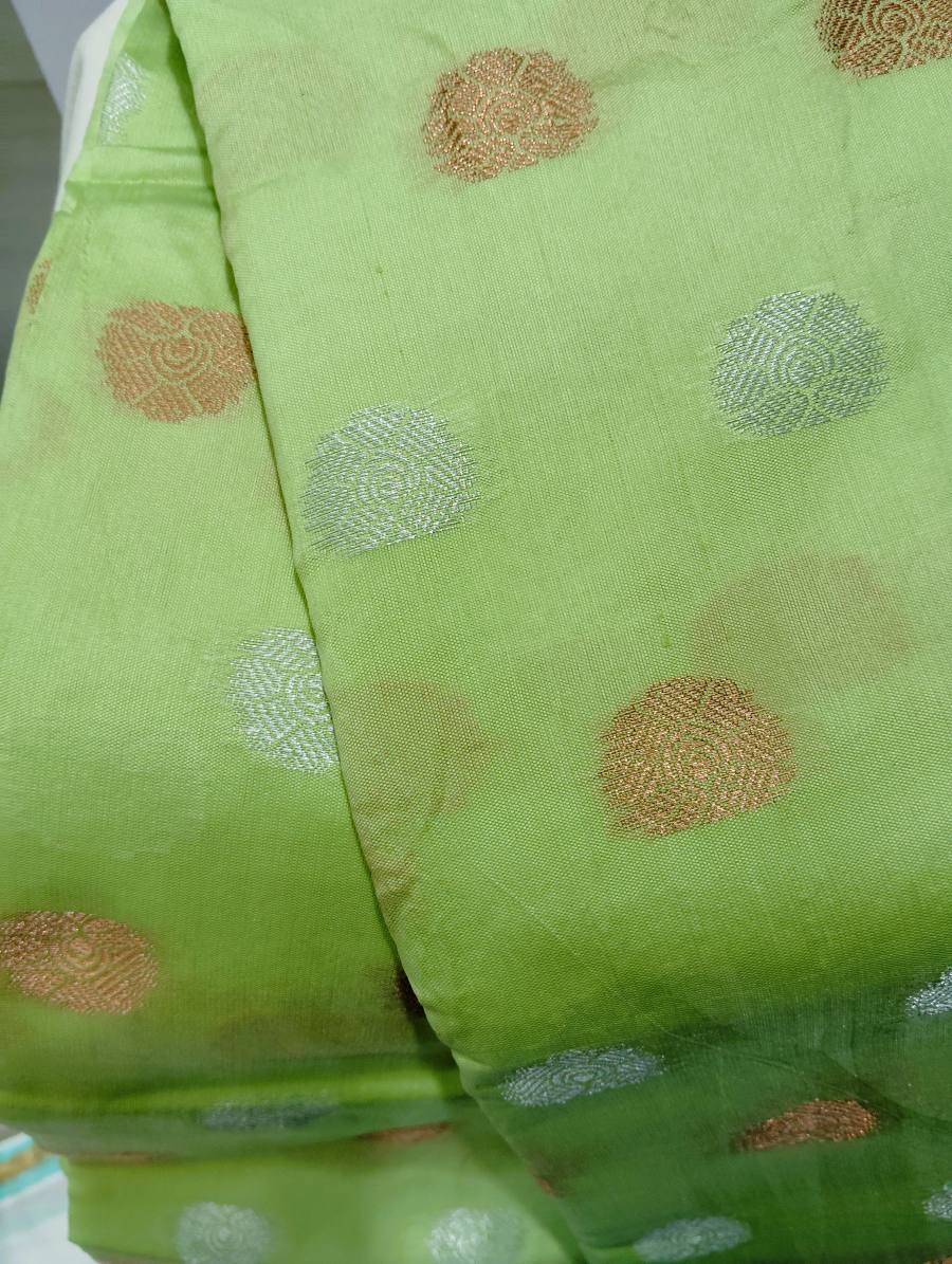 Parrot Green (Peach Green) Cotton Silk Saree