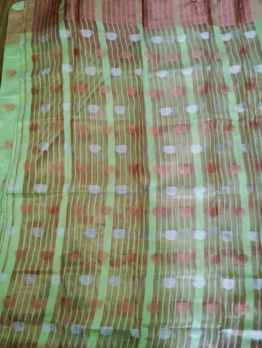 Parrot Green (Peach Green) Cotton Silk Saree