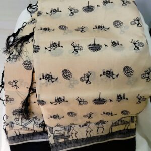 Black Cream Tribal Print Cotton Silk Saree