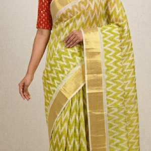 Lime Green Cotton Tissue Saree