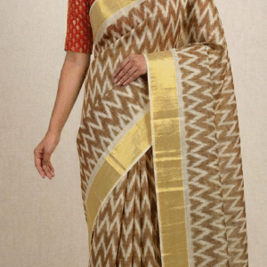 Coffee Brown Cotton Tissue saree
