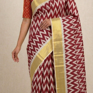 maroon cotton tissue saree