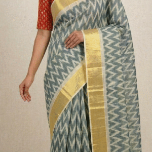 Steel Blue Cotton Tissue Saree
