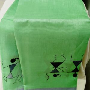 Designer Tribal Art Greeen Cotton Silk Saree