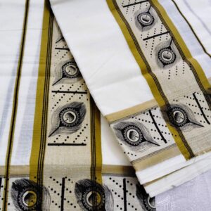 Traditional Kerala Set Mundu Mayilpeeli