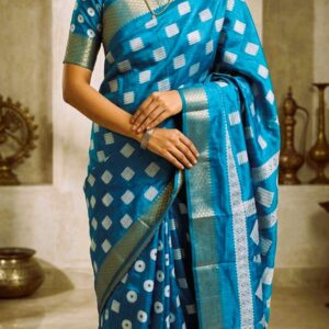 teal blue cotton saree