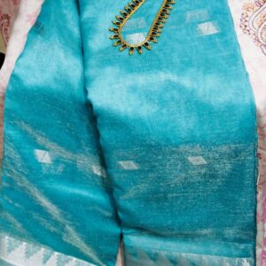 aqua blue organza saree