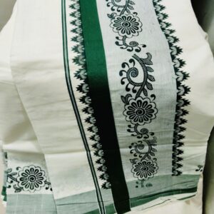 cream kerala set saree with floral design