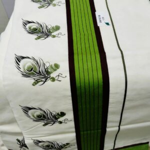 cream set saree with peacock feather design