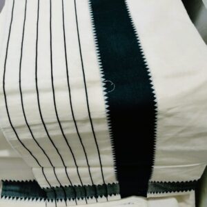  cream set saree & dark green stripes