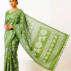 Olive-Green Cotton Silk Saree