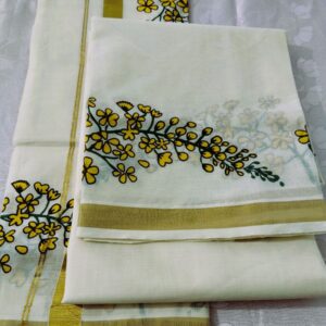 Kerala Kasavu Set Mundu with Kanikonna