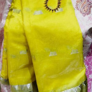 bright yellow organza saree