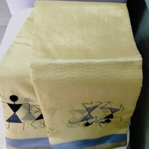Designer Tribal Art yellow Cotton Silk Saree