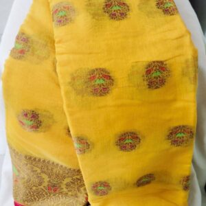 Yellow Cotton Silk Saree
