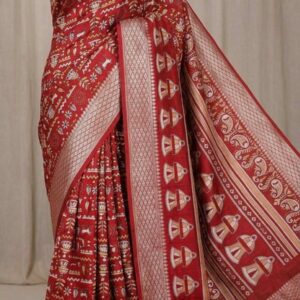 Crimson Red Cotton Silk Saree