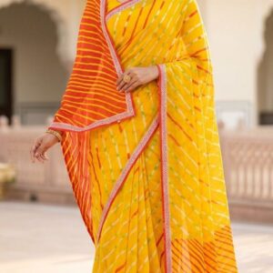 Yellow Leheriya Cotton Saree